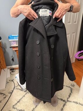 Scott Black Quilted-Lined Pea Jacket